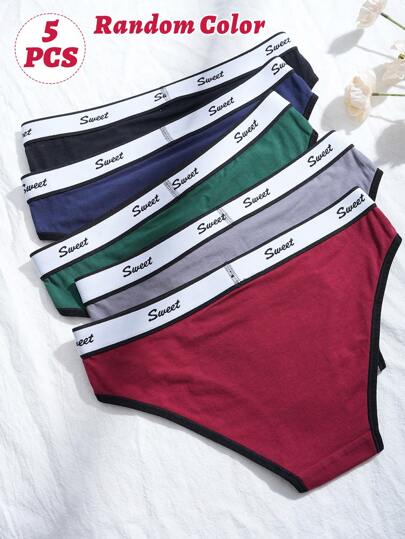 5 عبوات ملابس داخلية قطنية صدفية للنساء وألوان عشوائية ، تغطية نصف الخلف في أحجام S-XL