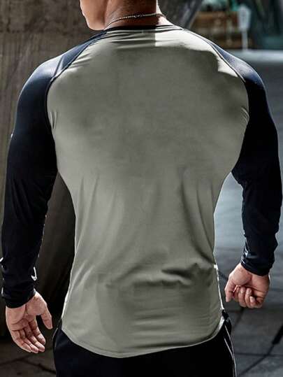Manfinity Fitness قميص رياضي علوي بأكمام راجلان مصبوغ بالألوان بنمط الصديق، قميص بأكمام طويلة للتمرين