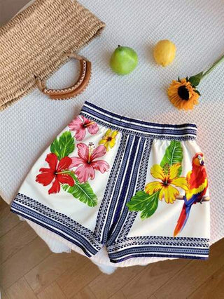 INAWLY شورت كاجوال بخصر ربط مع طباعة زهرية مركزة للنساء