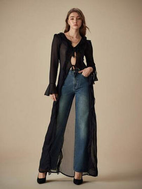 SHEIN ICON سراويل جينز نسائية مريحة بتصميم مفكك مطاطي