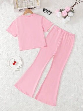 Elladie kids مجموعة تيشيرت بأكمام قصيرة مطبوع عليه شكل الكرز وسروال قصير، لفتيات المراهقات، ملابس رياضية للربيع والصيف، 2 قطعة/مجموعة