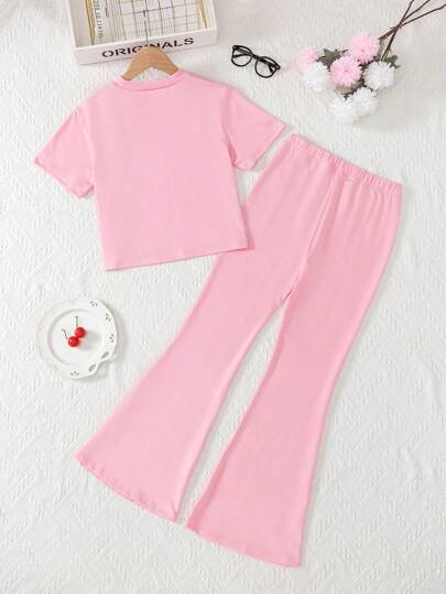 Elladie kids مجموعة تيشيرت بأكمام قصيرة مطبوع عليه شكل الكرز وسروال قصير، لفتيات المراهقات، ملابس رياضية للربيع والصيف، 2 قطعة/مجموعة