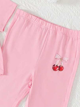 Elladie kids مجموعة تيشيرت بأكمام قصيرة مطبوع عليه شكل الكرز وسروال قصير، لفتيات المراهقات، ملابس رياضية للربيع والصيف، 2 قطعة/مجموعة