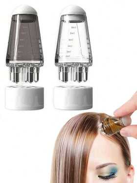 زجاجة موزع زيت الشعر المحمول، فرشاة تدليك فروة الرأس، مدلك فروة الرأس، يعزز رعاية نمو الشعر، فرشاة موزع الزيوت الأساسية (رمادي + أبيض)، مناسبة للنساء والفتيات ذوات الشعر السميك/الرقيق، قطعة واحدة/قطعتان