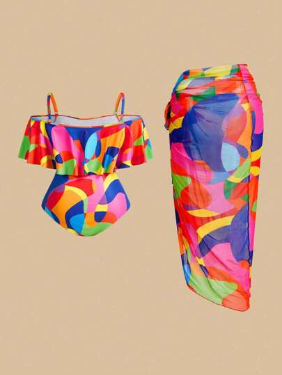 Swim Oasis مجموعة ملابس سباحة قطعة واحدة ذات طبعات هندسية لأحجام كبيرة