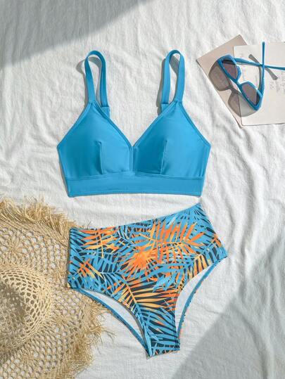 طقم تانكيني حريمي Swim Vcay بيكيني مثير تصميم نباتي مجموعة شاطئ
