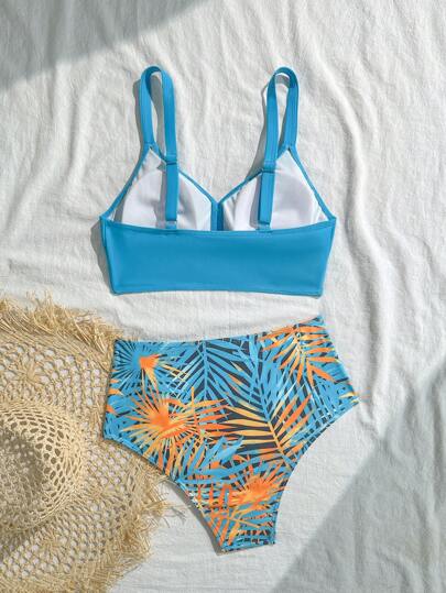 طقم تانكيني حريمي Swim Vcay بيكيني مثير تصميم نباتي مجموعة شاطئ