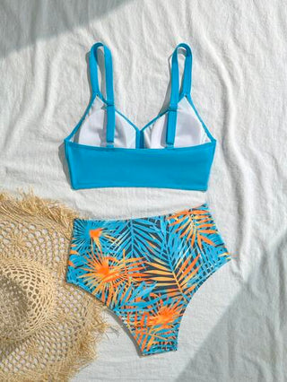 طقم تانكيني حريمي Swim Vcay بيكيني مثير تصميم نباتي مجموعة شاطئ