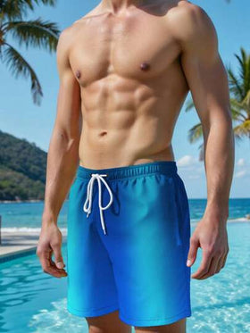 Manfinity Swimmode شورتات الشاطئ الرجالية ذات اللون المتدرج، كاجوال وملائمة للعطلات