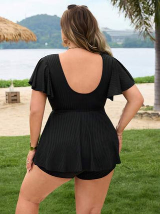 SHEIN CURVE+ مجموعة قطعتين من خامة خاصة كاجوال لتنحيف للمرأة بمقاسات كبيرة باللون الأسود