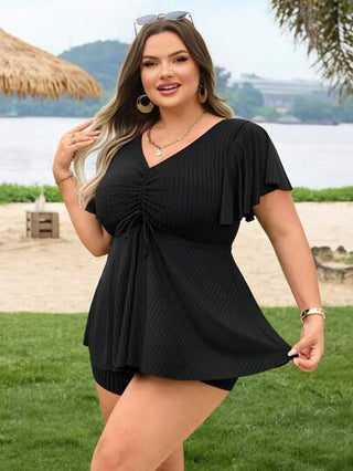 SHEIN CURVE+ مجموعة قطعتين من خامة خاصة كاجوال لتنحيف للمرأة بمقاسات كبيرة باللون الأسود