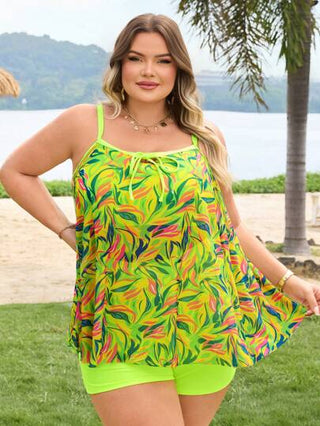 SHEIN CURVE+ بيكيني بقطعتين مكون من توب وسروال السباحة بتصميم زهور الشبكة، حجم كبير للنساء، للعطلة الصيفية