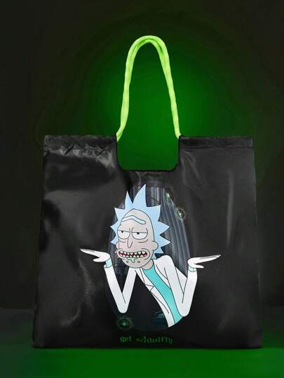 Rick and Morty X  كيس ظهر بسحاب مزخرف برسومات كرتونية جذابة مصنوع من مواد بوليستر، سعة كبيرة، مناسب للتسوق والسفر والرجال والنساء، يمكن طيه بسهولة للتخزين والحمل المريح، ريك