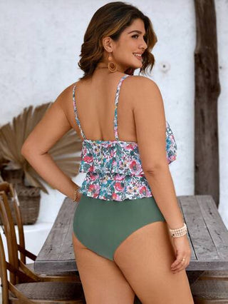 Swim Lushoire مجموعة تانكيني مطبوعة بالزهور المقاس الكبير للنساء