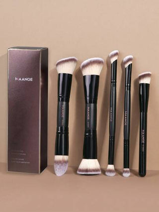 MAANGE 1/5/6 فرشاة تجميل متعددة الوظائف ذات رأسين فائقة اللين ومحمولة ومتينة ب-2 في 1، طقم أدوات مكياج شاملة للبودرة وأحمر الخدود والكونسيلر والتظليل والأنف والعينين والحواجب والتفاصيل، فرشاة لتمازج مكياج السائل، هدية مثالية للنساء والفتيات