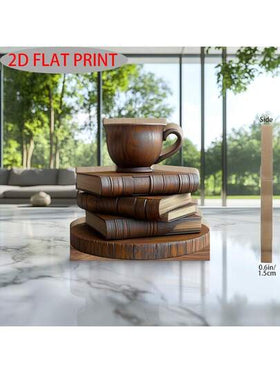 1 قطعة ديكور خشبي قديم بتصميم كتاب وكوب قهوة - منحوت بطريقة طباعة فنية 2D، للمنزل ومكتب الدراسة، بطراز كلاسيكي، هدية مثالية لعشاق الكتب وهواة القهوة (18.03 سم * 20.07 سم)، ديكور طاولة القهوة