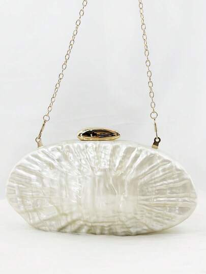 حقيبة يد أكريليك متميزة بنمط رخام عصري بسيط، حقيبة كتف حفلات مرقمة من الجانبين بشكل بيضوي فريد