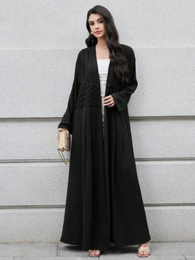 Yasmyna العباءة النسائية الأنيقة ذات اللون الأحادي والطويلة جداً على الطراز العربي
