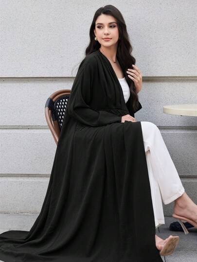Yasmyna العباءة النسائية الأنيقة ذات اللون الأحادي والطويلة جداً على الطراز العربي
