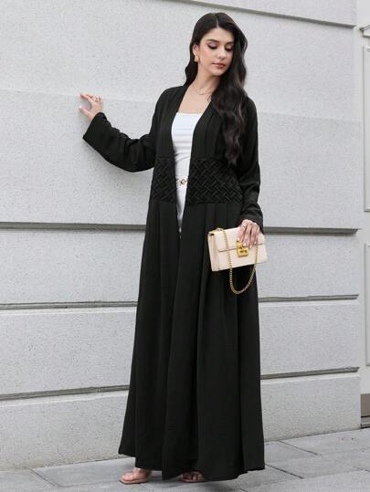 Yasmyna العباءة النسائية الأنيقة ذات اللون الأحادي والطويلة جداً على الطراز العربي
