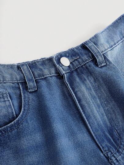 SHEIN بنطلون جينز مريح بتصميم فضفاض للمراهقات مع جيوب وساقين واسعتين ، بنطلون جينز صيفي للمراهقات في فترة الإجازة