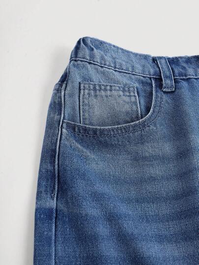 SHEIN بنطلون جينز مريح بتصميم فضفاض للمراهقات مع جيوب وساقين واسعتين ، بنطلون جينز صيفي للمراهقات في فترة الإجازة