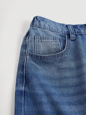 SHEIN بنطلون جينز مريح بتصميم فضفاض للمراهقات مع جيوب وساقين واسعتين ، بنطلون جينز صيفي للمراهقات في فترة الإجازة
