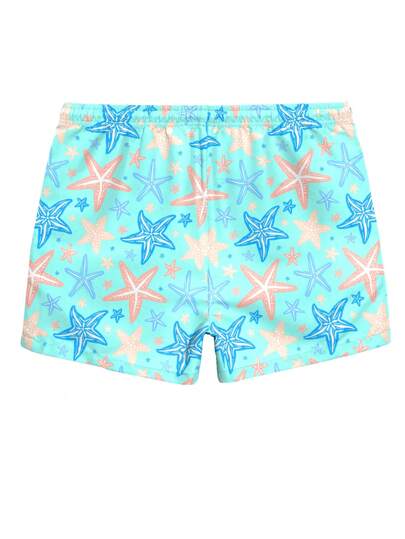 Manfinity Swimmode شورتات كاجوال للرجال مزينة بطباعة نجوم البحر للشاطئ