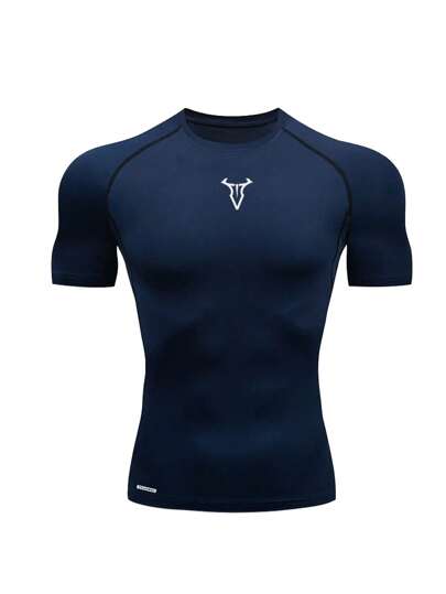 Manfinity Sport Corelite قميص رياضي رجالي ضيق بأكمام قصيرة مع طبعة عنيق