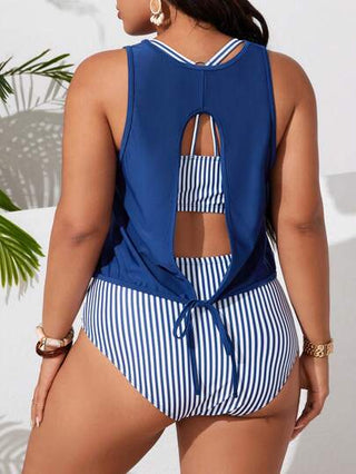 Swim Lushoire مجموعة بكيني محافظ بثلاث قطع من طراز سيدات كبيرات الحجم مطبوع بطراز عتيق، ظهره مكشوف، مناسب للشاطئ والإجازة بطراز بوهيمي