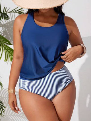 Swim Lushoire مجموعة بكيني محافظ بثلاث قطع من طراز سيدات كبيرات الحجم مطبوع بطراز عتيق، ظهره مكشوف، مناسب للشاطئ والإجازة بطراز بوهيمي