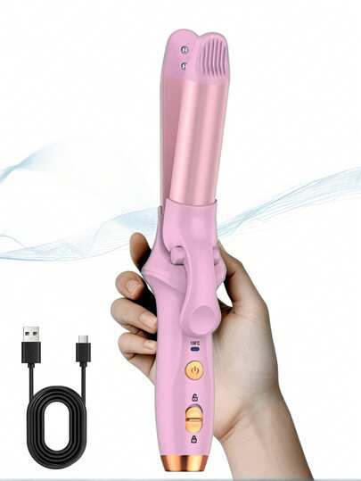 PinkSings 4000 ملي أمبير شاحن لاسلكي لمكواة الشعر، مكواة/مجعد شعر لاسلكية 2 في 1، مكواة شعر صغيرة للسفر، مناسبة للشعر الطويل والقصير، مكواة/مجعد شعر 2 في 1
