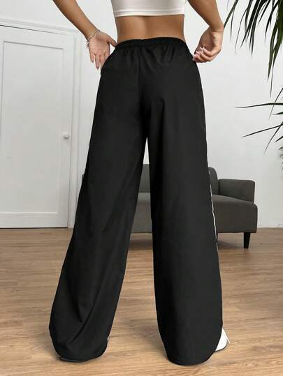 EZwear بنطلون مخطط جانبي رباط خصر