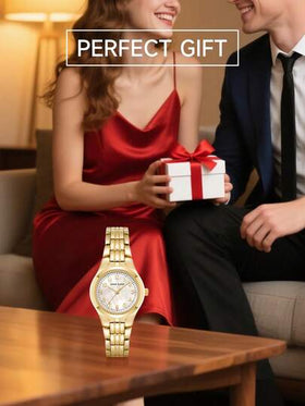 Anne Klein ساعة نسائية كوارتز ذهبية اللون مزودة بشارة بلون اللؤلؤ الأم سهلة القراءة، مع إبزيم قابل للتعديل وسوار سوار ساعة أنالوج أنيقة بشكل دائري مقاومة للماء، 10/5490MPGB
