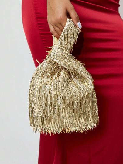 SHEIN SXY حقيبة يد للسيدات والنساء، حقيبة مسائية، أنيقة، بسيطة، مخصصة، متعددة الاستخدامات، كلاسيكية، خرز عمودي، أحمر، بريق، مناسبة لحفلات الكوكتيل والحفلات والسهرات والمناسبات، عيد الميلاد، المناسبات المسائية