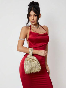 SHEIN SXY حقيبة يد للسيدات والنساء، حقيبة مسائية، أنيقة، بسيطة، مخصصة، متعددة الاستخدامات، كلاسيكية، خرز عمودي، أحمر، بريق، مناسبة لحفلات الكوكتيل والحفلات والسهرات والمناسبات، عيد الميلاد، المناسبات المسائية