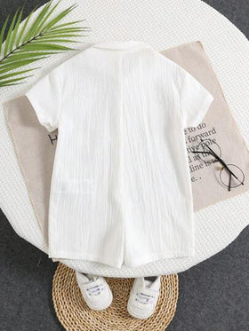 SHEIN رومبير رومبر صيفية كاجوال للرضع ذكور، تصميم لوني كتل، طوق بولو