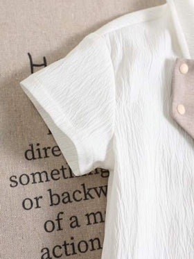 SHEIN رومبير رومبر صيفية كاجوال للرضع ذكور، تصميم لوني كتل، طوق بولو