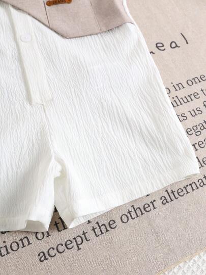 SHEIN رومبير رومبر صيفية كاجوال للرضع ذكور، تصميم لوني كتل، طوق بولو