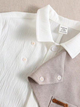 SHEIN رومبير رومبر صيفية كاجوال للرضع ذكور، تصميم لوني كتل، طوق بولو