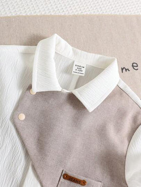 SHEIN رومبير رومبر صيفية كاجوال للرضع ذكور، تصميم لوني كتل، طوق بولو