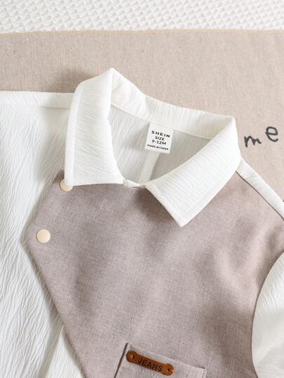 SHEIN رومبير رومبر صيفية كاجوال للرضع ذكور، تصميم لوني كتل، طوق بولو