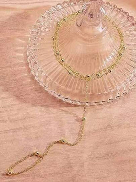 زوج واحد من سوار الأصابع ذو رابط من الفولاذ المقاوم للصدأ أنيق، سلسلة خرز اللؤلؤ الأرز المتعددة الأوجه والبسيطة، مجوهرات اليد (عدد الخرز عشوائي)