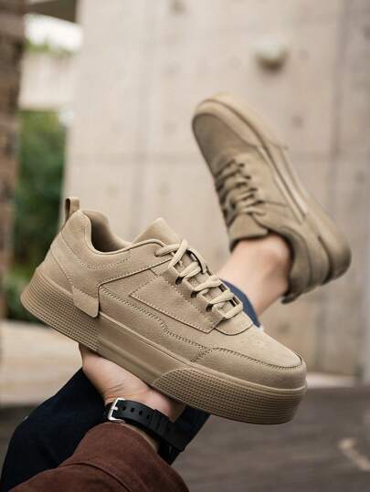 أحذية رياضية كاجوال للرجال بتصميم لون أحادي مرقّع وبرباط دائري، أحذية رياضية عصرية متعددة الاستخدامات للخروج والتنقل اليومي، أحذية رياضية للأزواج