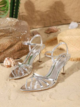 On feet& in love صنادل نسائية أنيقة وعصرية ذات أشرطة متقاطعة وأصابع قدم مدببة وكعب رفيع مناسبة للفساتين في الصيف، كعب إبرة