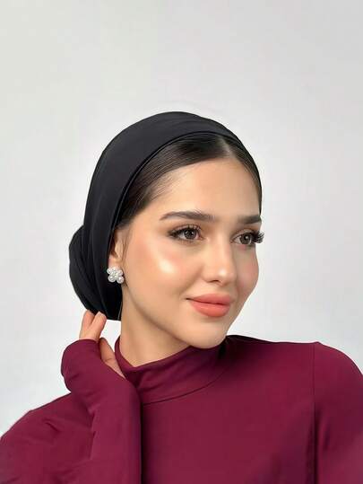 قطعة واحدة من الحجاب/وشاح الرأس الأساسي للنساء ذو اللون الأحادي، قابل للتعديل متعدد الطرق بخيط مطاطي، مصنوع من مادة الفسكوز المريحة مناسب للارتداء اليومي والرياضة واليوغا