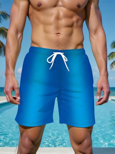 Manfinity Swimmode شورتات الشاطئ الرجالية ذات اللون المتدرج، كاجوال وملائمة للعطلات