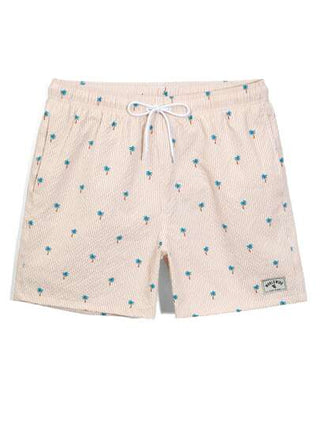 Manfinity Swimmode شورت شاطئ مع جيوب ذو خصر رباط مع خطوط شجرة النخيل للرجال