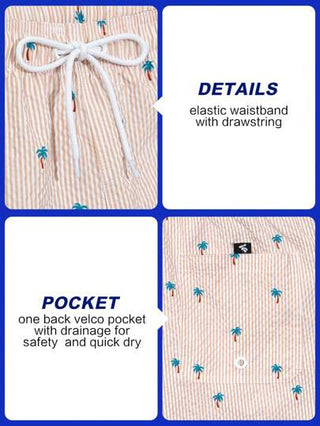 Manfinity Swimmode شورت شاطئ مع جيوب ذو خصر رباط مع خطوط شجرة النخيل للرجال