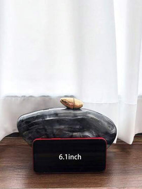 حقيبة يد أنيقة وأنيقة ذات تصميم أسود بخطوط من الرخام، حقيبة سهرة مع حزام كتف للنساء قطعة واحدة